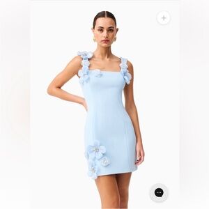 elliatt chantelle blue 3d floral applique fitted mini dress size large NEW NWT